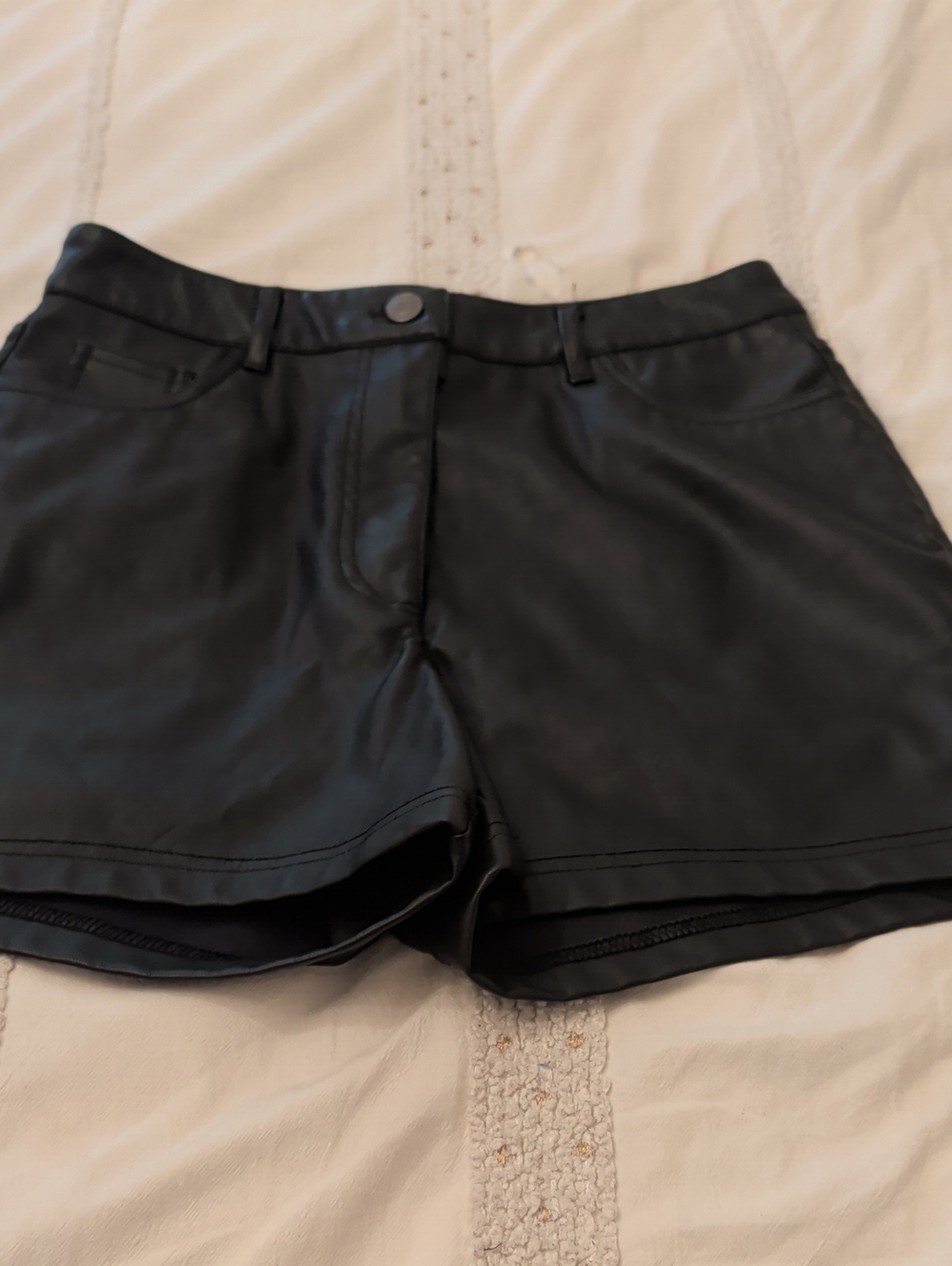 High-Rise Black Faux Leather Women's Shorts